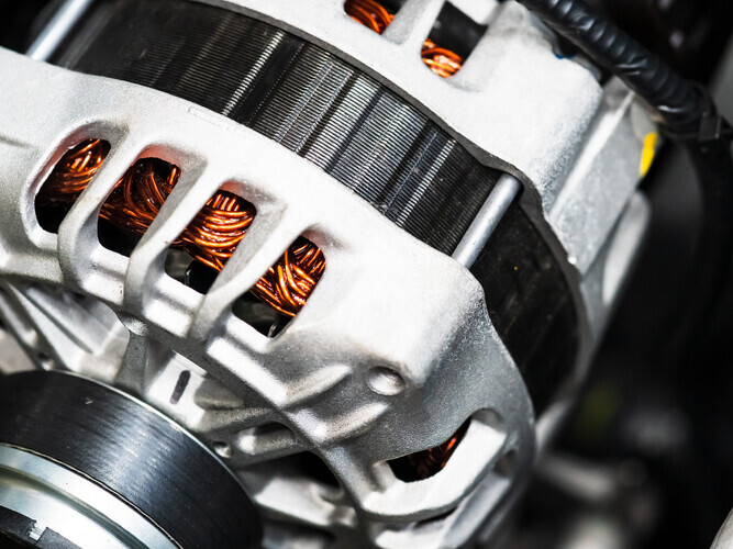 closeup of a car alternator