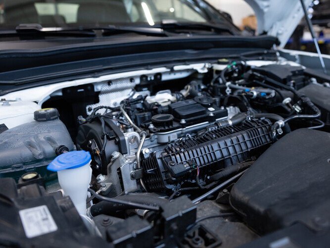 Engine area with raised hood